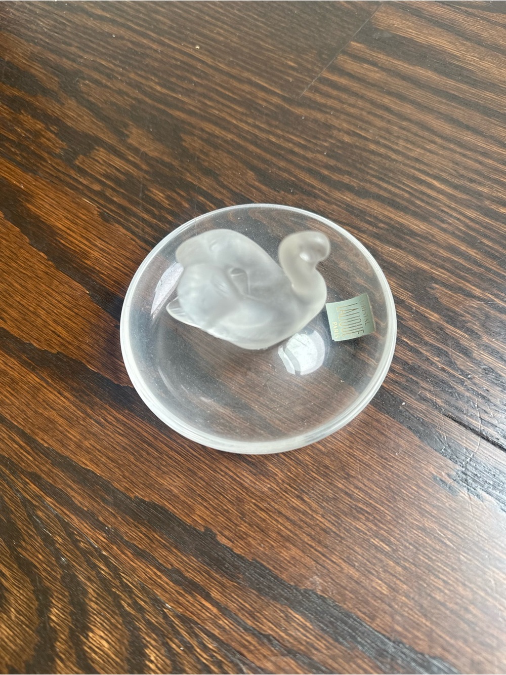 LALIQUE FRANCE Frosted Crystal Swan Ring/ Trinket Dish